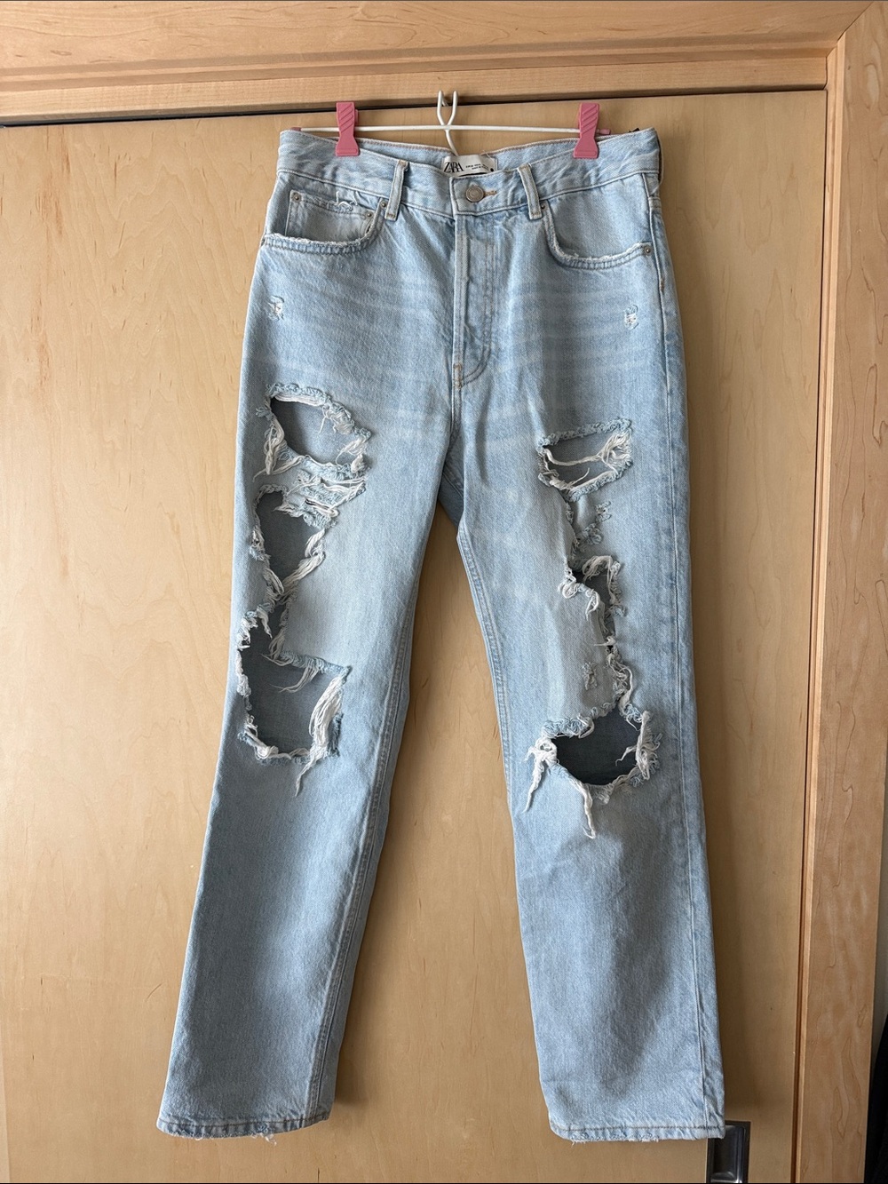 Zara Light Blue Distressed Boyfriend Jeans